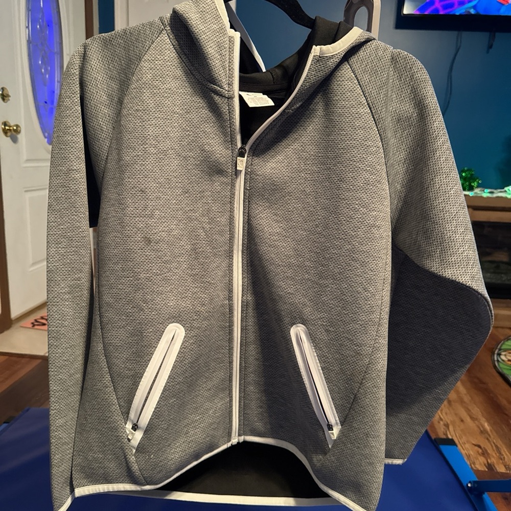 Zyia AGray Zip-Up Hoodie with White Trim
